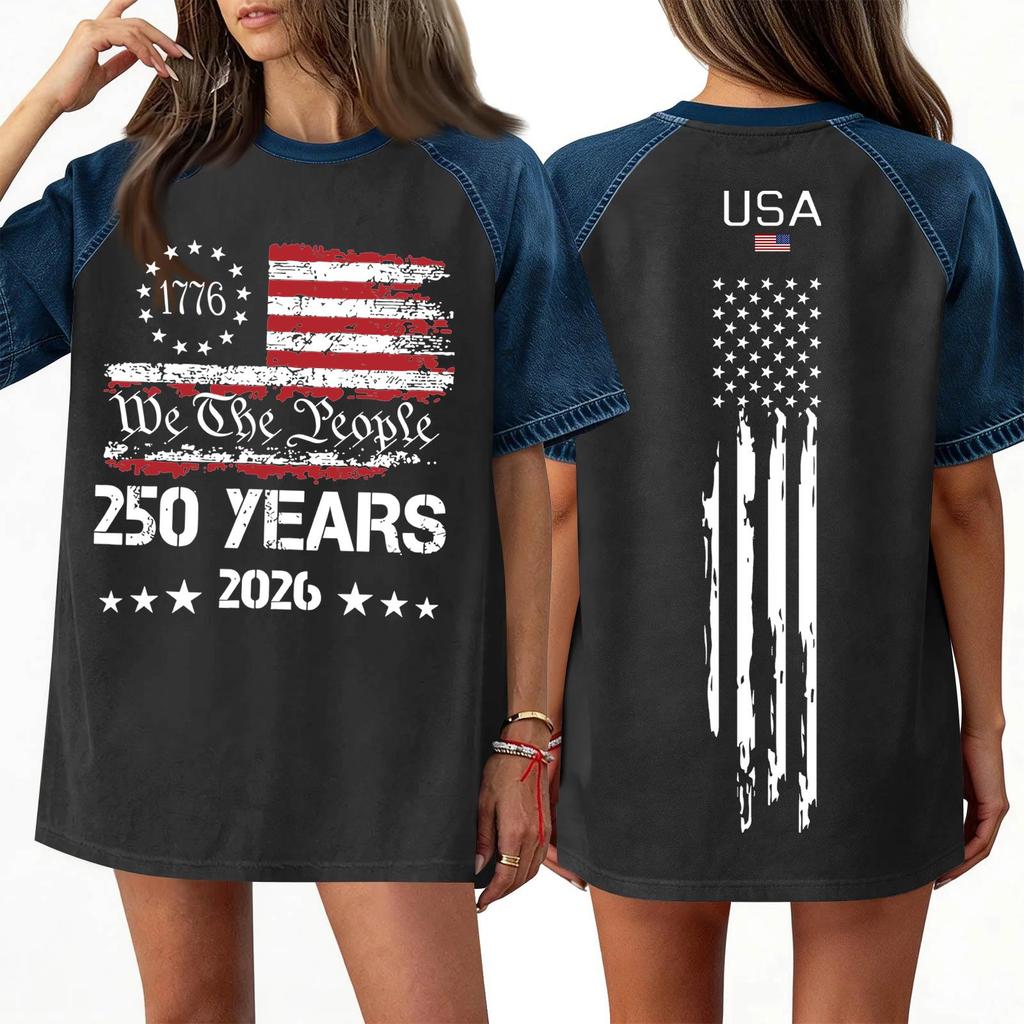 Women's Denim Patchwork Top, Casual Short-sleeved Comfortable T-shirt, Fashionable For Spring And Summer.