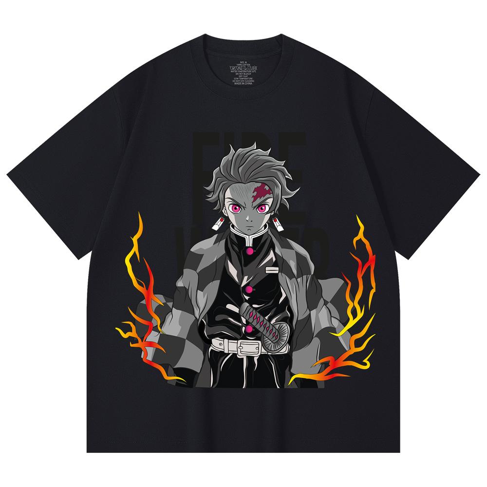 230 Gsm 100% Cotton Demon Slayer V116 Tanjiro Print Unisex Heavy Cotton T Shirt