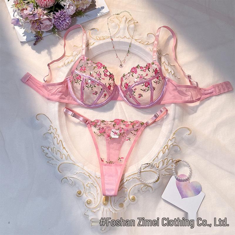 Y French Embroidered Underwire Bra Set - Ultra-thin, Sheer Three-point Lingerie 24088