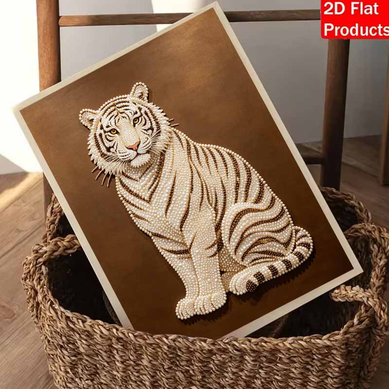 5D DIY Pearl Diamond Painting Kit Majestic White Tiger Full Drill Embroidery Mosaic Art Home Wall Decor Gift