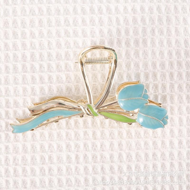 Stilig Fresh Temperament Oil Drop Floral Metal Shark Hair Clip