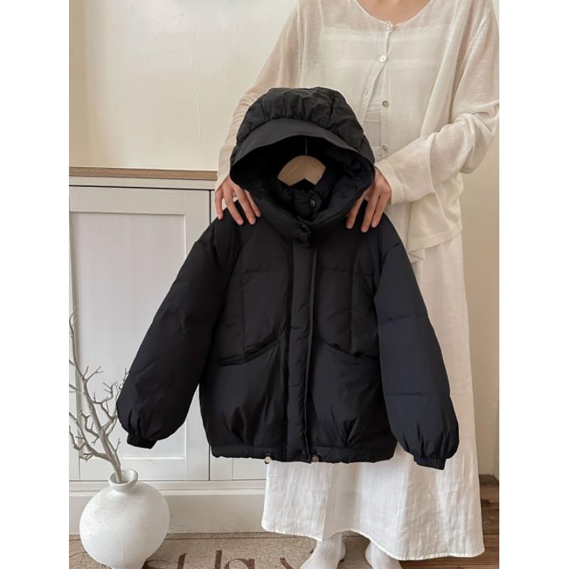 

Детская зимняя утолщенная теплая короткая куртка на пуху, размер средний-большой, детское легкое пальто с капюшоном 160