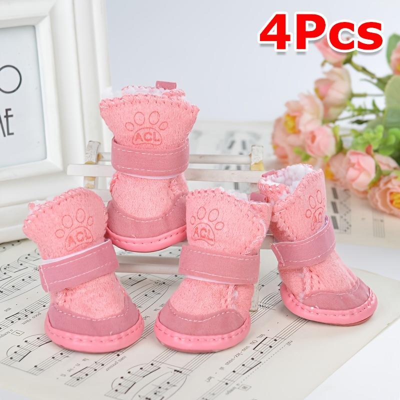 

1Set Velvet Daily Pet Snow Boots Multiple Sizes Comfortable Anti Slip Durable Taking Photos Pet Socks Protecting Soft Outdoor S розовый
