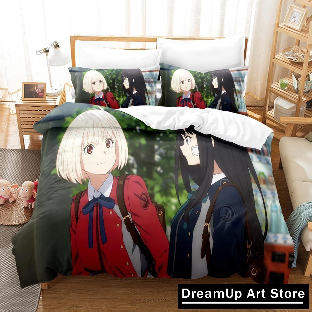 3D-Druck Mode Anime Lycoris Recoil Bettwäsche Set Jungen Mädchen Twin Queen Full Size Bettbezug Kissenbezug Bett Erwachsene Schlafzimmer
