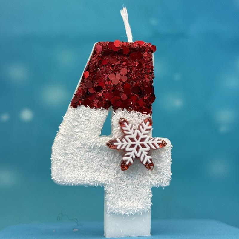 Creative Ice and Snow Digital Birthday Candle Cake Party Decoration Birthday Celebration Wax Diy Red and White Snowflakes