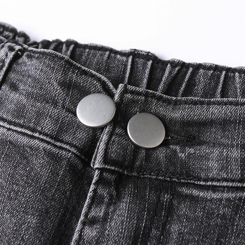 Pantalones Vaqueros de Primavera para Mujer de Talla Grande Elásticos con Botones Rectos Básicos de Cintura Alta Pantalones Largos Azules