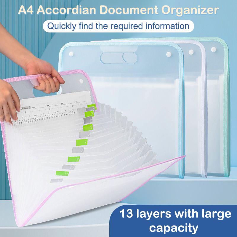 13 Pocket File Folders Portable A4 Letter Size Accordian Document Organizer Handheld Bag For Classroom Office Home Storage