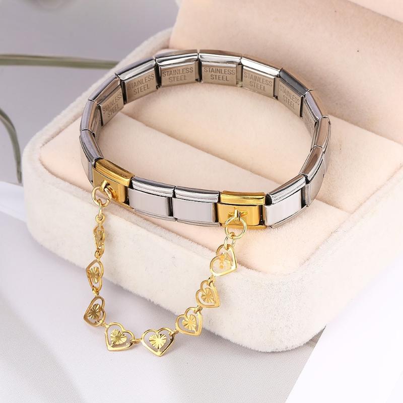 Fashion Women Stainless Steel Heart Chain Italian Charms Link Buckle Fit 9Mm Bracelet Diy Jewelry Accessories