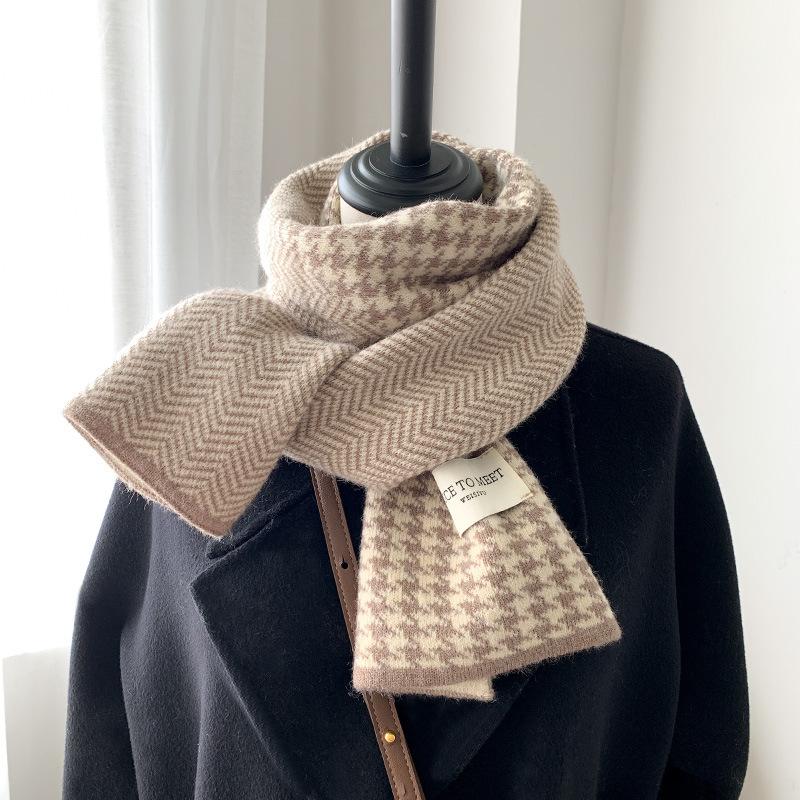Korean INS Classic Double Sided Grid Scarf Fashionable Versatile Couple Trendy Knitted Scarf For Autumn Winter New Warm Scarf
