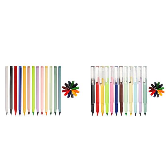 12-Color Eternal Pencils Erasable Refillable Colored Pencils for Kids No-Sharpening Writing & Drawing Set with Spare Leads