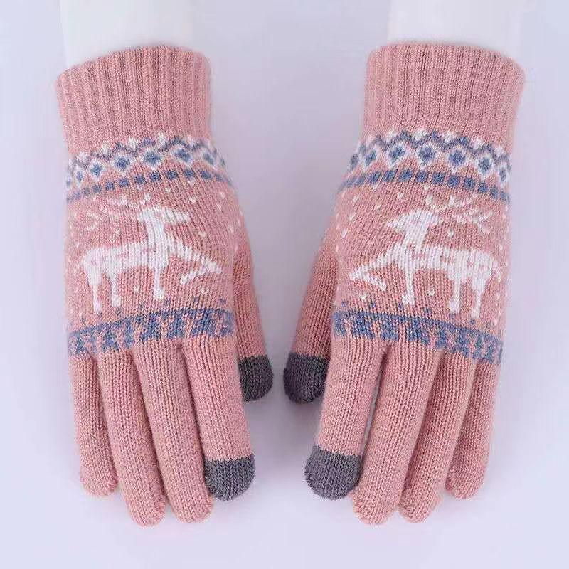Christmas Deer Knitted Gloves Plus Velvet and Thickened Men's and Women's Winter Warm Gloves Touch Screen Cycling Woolen Gloves