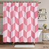 Modern Geometric Shower Curtain Pink and White Wavy Checkered Design Stylish Bath Curtain for Girls’ Room and Contemporary Decor