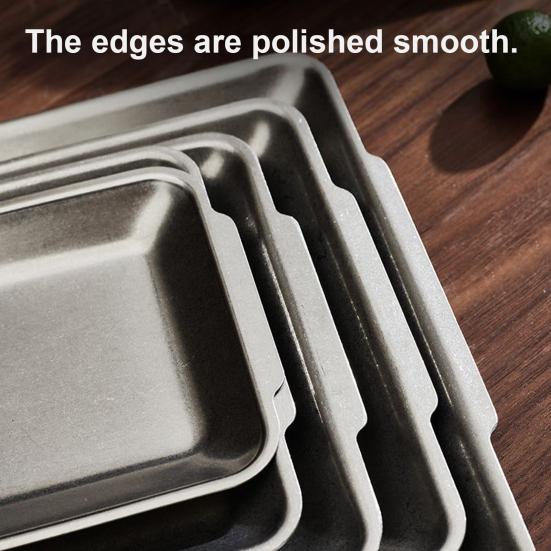 Stainless Steel Serving Plate Large Camping Rectangular Platter with Handles Countertop Decorative Tray