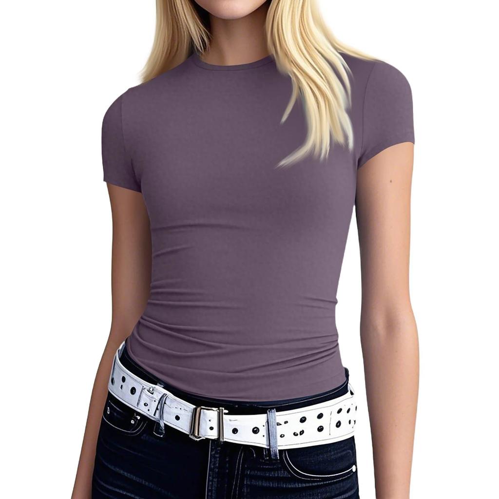 Women's Fashion Solid Colour Round Neck Long Sleeve T-Shirt Top