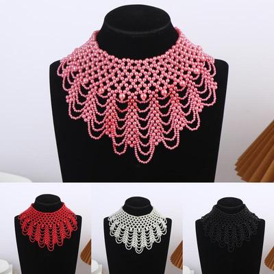 Imitation Pearl Fake Collar Necklace Hollow Design Imitation Pearl Bib Necklace Multi Layer Detachable Collar Dress Accessory