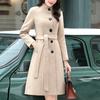 Herfst Winter Dames Wollen Jas Single-breasted Opstaande Kraag Effen Kleur Overjas Slim Fit Mid Lengte Uitloper Streetwear