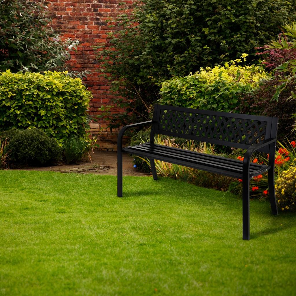 Steel Bench With Plastic Backrest, Garden, Park, Classic Bench