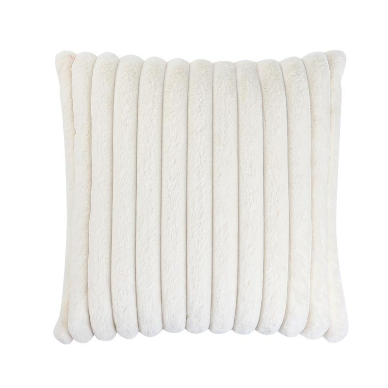Soft Ribbed Faux Fur Decorative Throw Pillow Case Plush Striped Square Cushion Cover for Sofa Bedroom Living Room Home Decor (45x45cm, Set of 1)