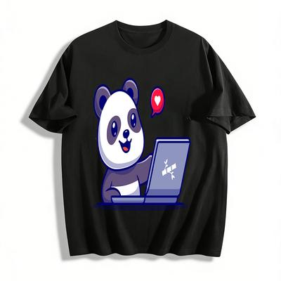 T-shirt Casual Imprimé Panda Mignon Unisexes Polyvalents Quotidien T-shirt en Coton Pur