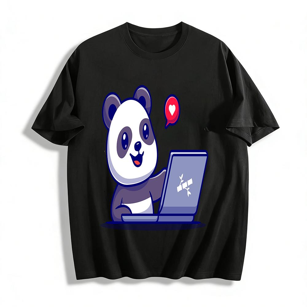 Cute Panda Working Print Casual Top Unisex Daily Versatile T-Shirt Pure cotton T-shirt XXS