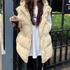 Fashion Adjustable Waistcoats Solid  Cotton Vest Jacket  Women Autumn Winter Hooded Waistcoat Warm Thicken Cotton Sleev