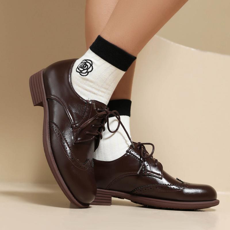 Oxfords Shoes for Women Cross Tied Lace Up Round Toe Black Nude Vintage Brogue Derby Shoes Female Spring Flats Chaussure Femme