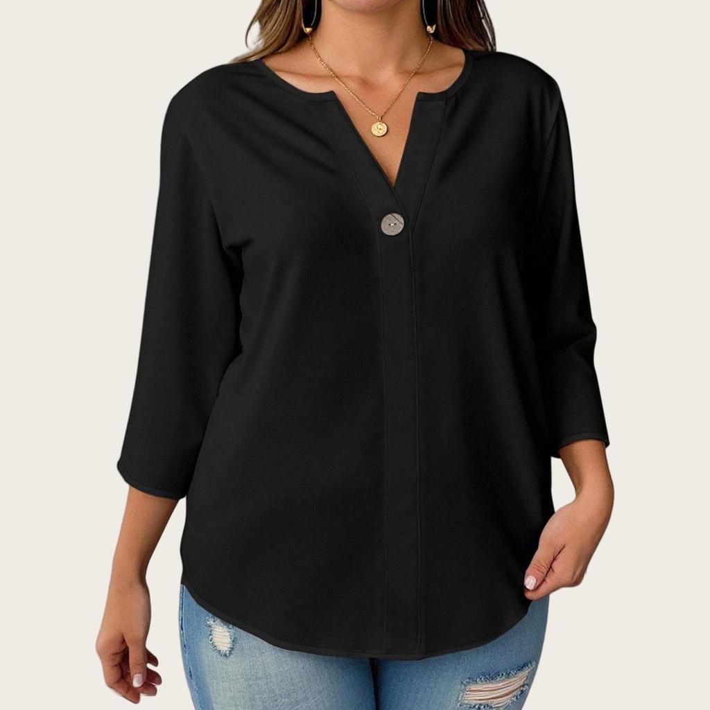 Europejski i Amerykański Damski Top Plus Size z Dekoltem V, Krótkim Rękawem, Casualowy, Luźny - 2025.