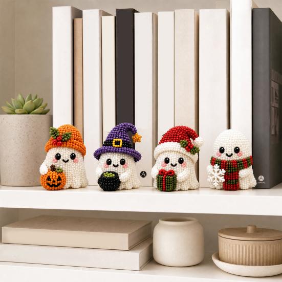 Beaded Ghost DIY Kit, Tiny 3D Beaded Festive Ghost Craft Set, Cute Ghost Bead Craft Kit for Beginners Adults Handmade