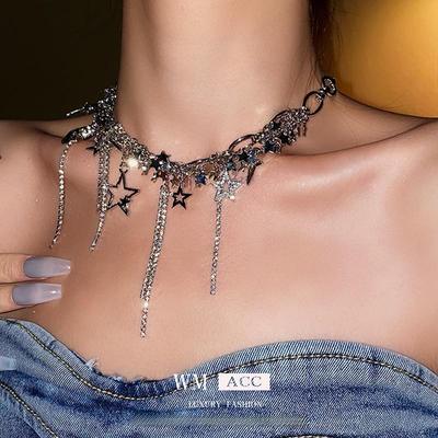Diamond Star Sequin Tassel Necklace - Unique Fashion Clavicle Chain for Women