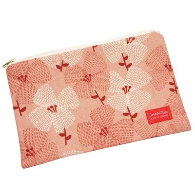 Flat Pouch, Multi-Pouch, Small Item Storage, Makeup Pouch [Natural Flower Pink] 80% Cotton, 20% Linen, Made In Japan, Zipper Closure, Lightweight,