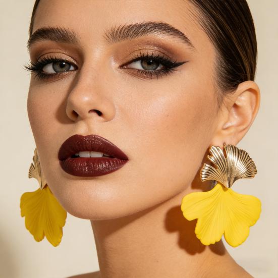Women Boho Flower Earrings Lightweight Fabric Yellow Flower Ear Studs Holiday Earrings for Parties Beach Summer Vacation