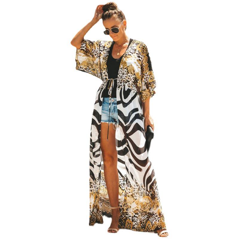 European & American Summer Printed Beach Cardigan Shawl