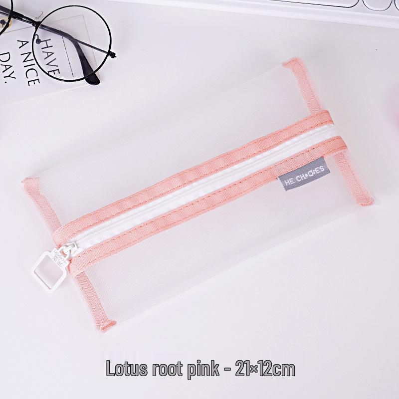 Translucent Color-Block Mesh Pencil Case - Large Capacity, Multi-functional Nylon Stationery Bag for Students