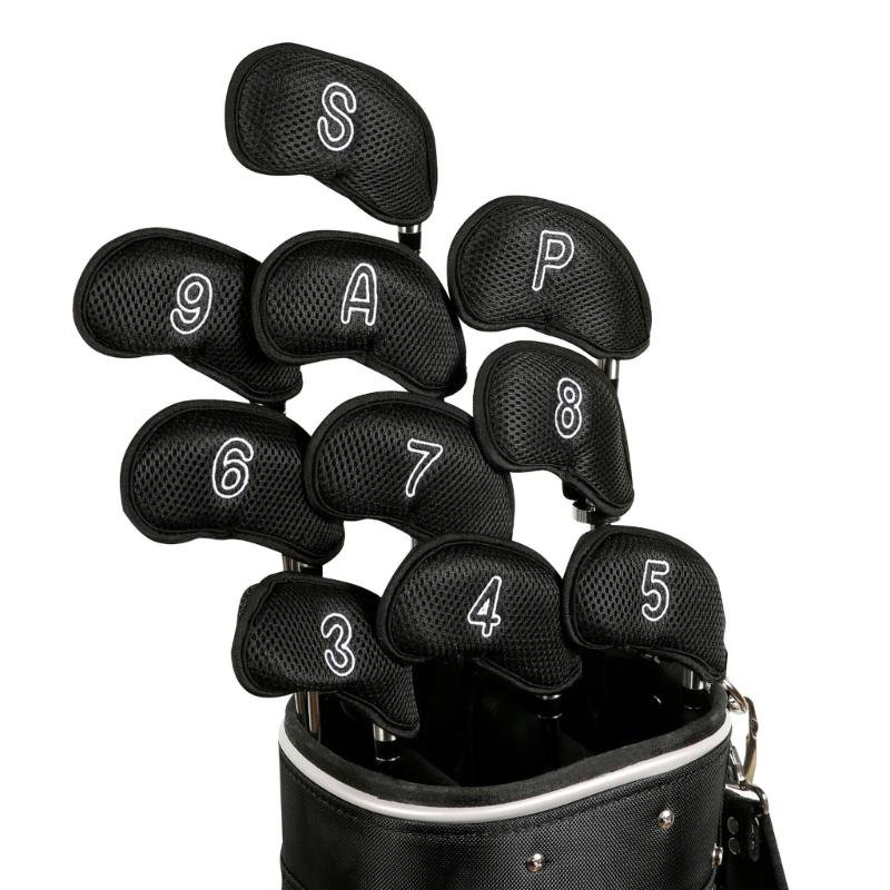 10Pcs Golf Head Headcover Sets, Mesh Fabric Golf Iron Head Covers Golf Wedges Cover with Big Numbers for Golf Club Head