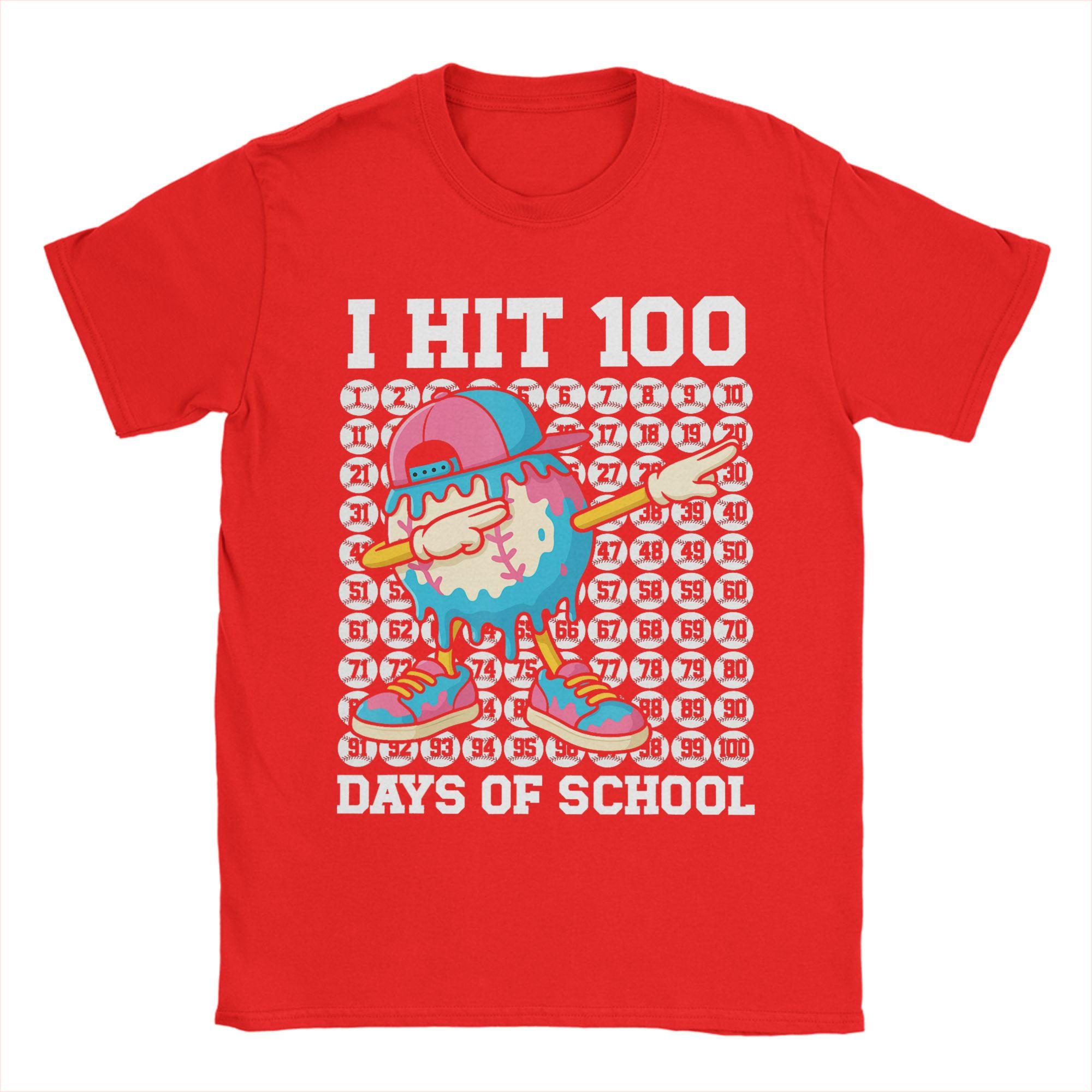Unisex TShirt I Hit 100 Days of School Baseball Ice Cream Drip Cotton Tee Shirt Short Sleeve T Shirts Round Collar Tops Original S