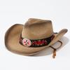Vintage Embroidery Decorative Big Brim Straw Top Hat New American Western Cowboy Hat Summer Sun Protection Straw Hat