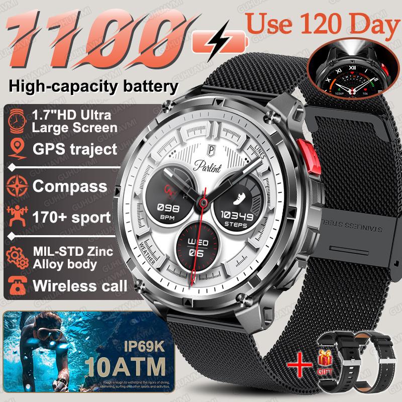 New Military 1100mAh Big Battery Outdoor Smart Watch Men GPS Path Compass 10ATM Waterproof Call AMOLED HD Sport Smartwatch