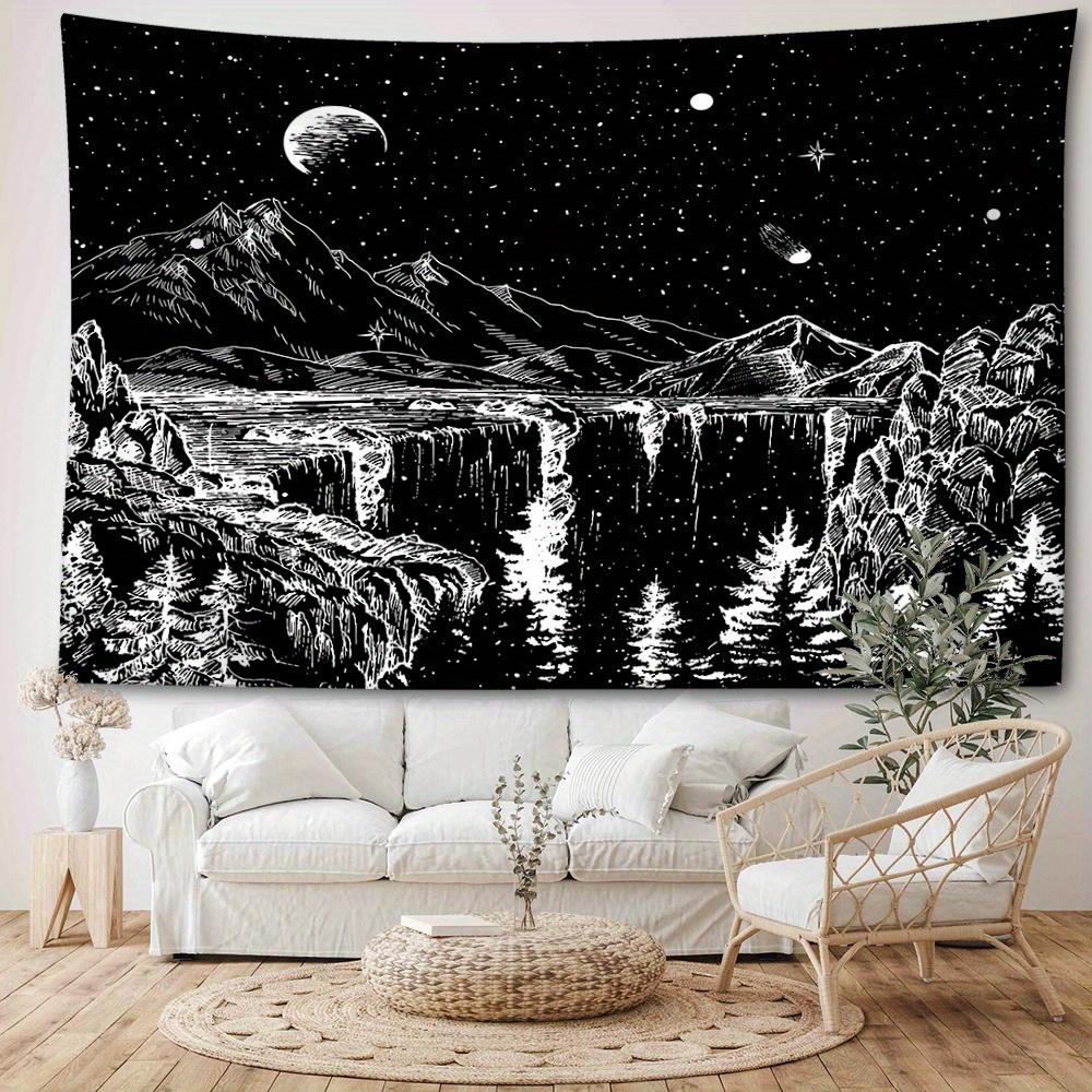 1 Christmas Ink Moon Tapestry Wall Hanging - 100% Polyester, Soft & Durable | Vibrant Night Sky Design with Mountains & Waterfall | Ideal for Living R