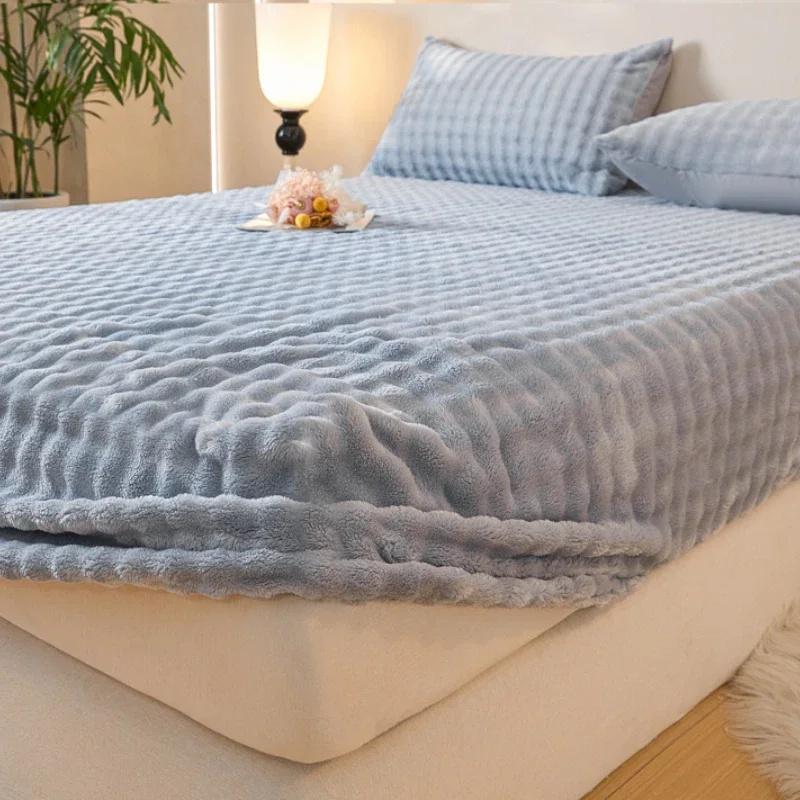 Thermal Velvet Bed Sheets Plush Fabric Mattress Cover For Winter Bed Cover Bed Bed Linen Set For Single Double King Queen Bed