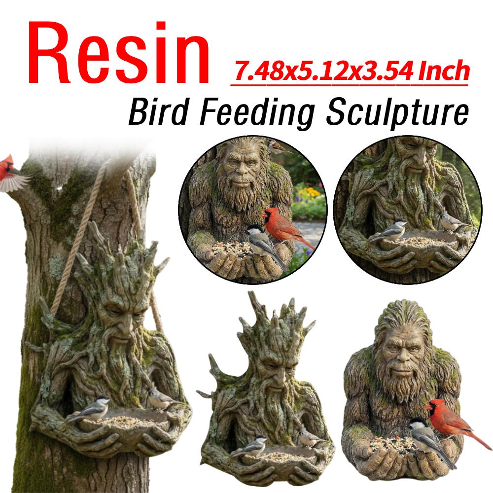 Resin Birds Feeding Station Multi-Purpose Unique Tree Ornament Garden Yard Decorations for Patio/Yard/Garden/Backyard/Balcony