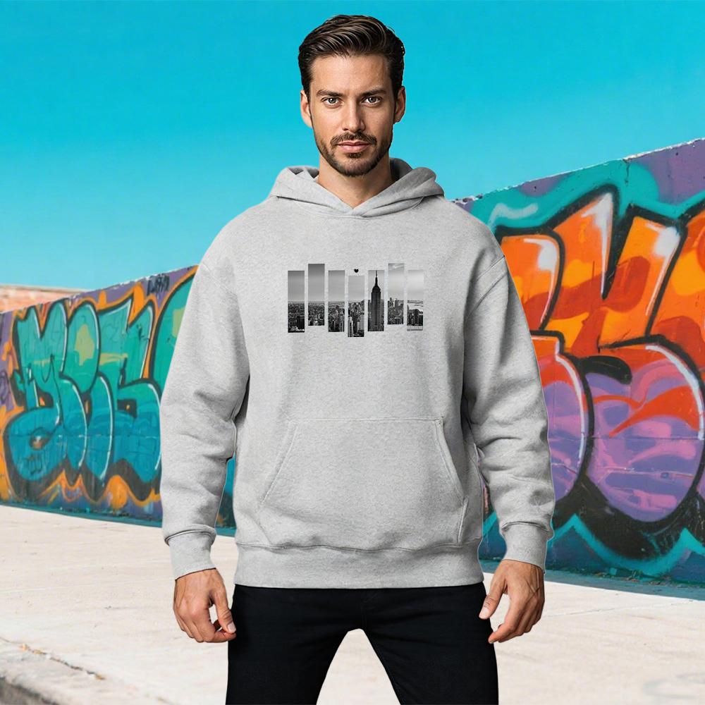 

Mens Autumn and Winter Casual Fashion Loose Plus Size Paris City Print Fleece Warm Pullover Long Sleeved Hooded Sweatshirt Women 3XL