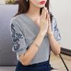 SURWENYUE Camicette estive in chiffon Camicie Top a righe moda Ricamo Manica corta Abbigliamento donna