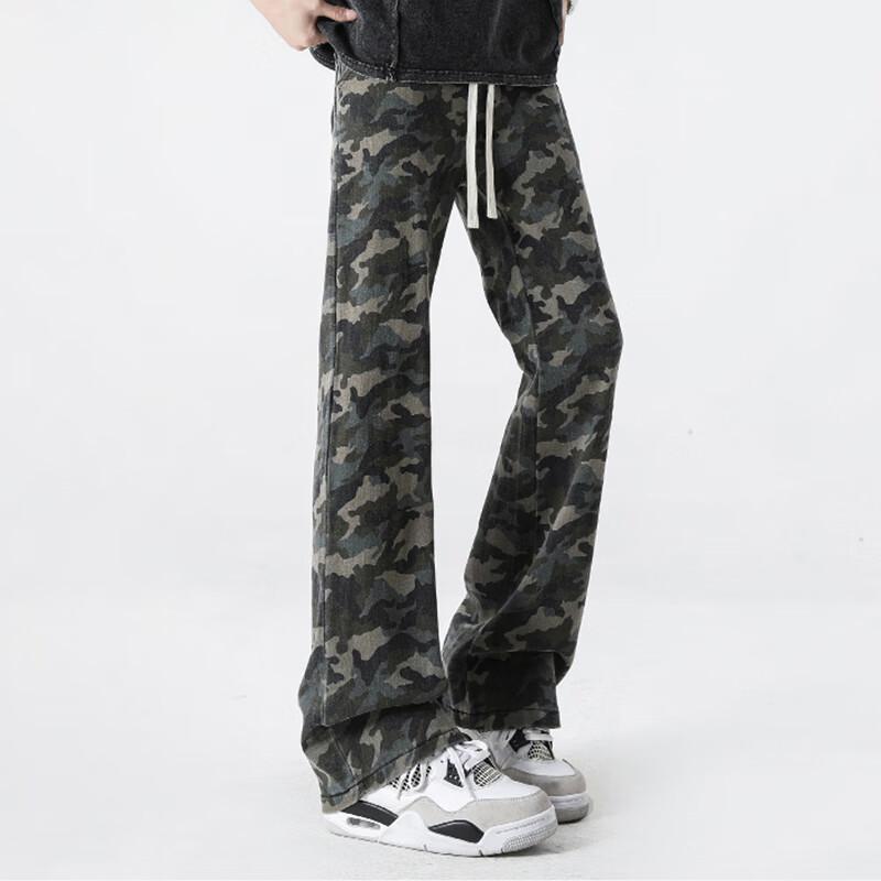 Patova Men's Slim Fit Camouflage Micro-Flare Pants