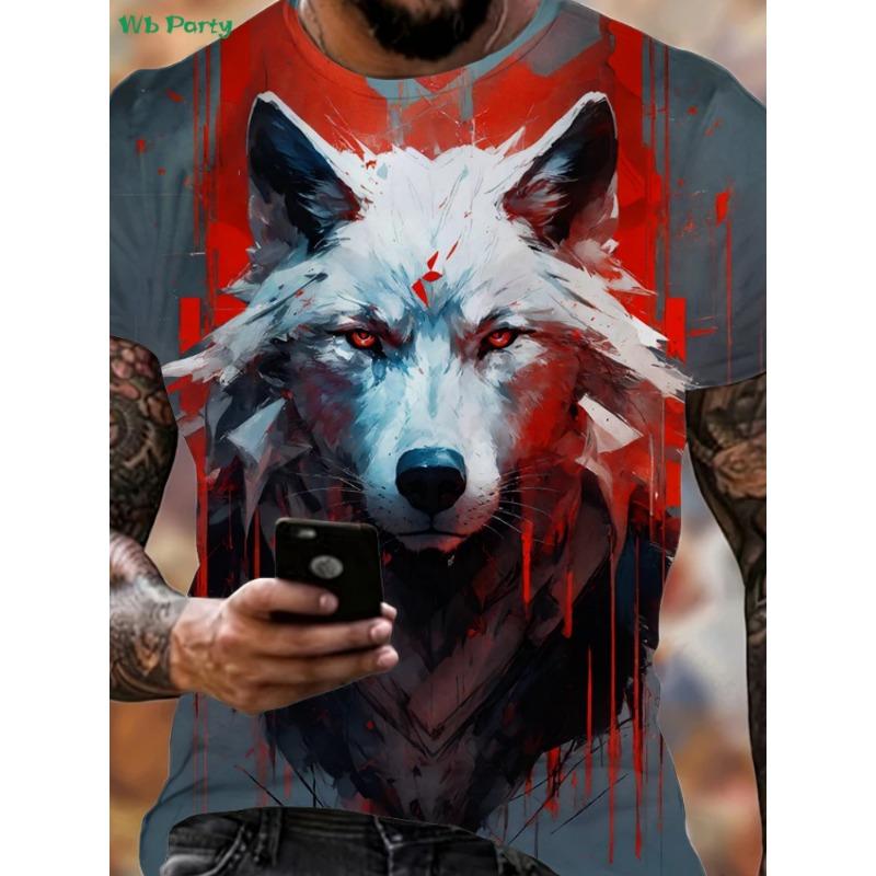 Fashion 3D Wolf Graphic T-Shirt Summer Outdoor Men's Short Sleeved Tee New Trend Round Neck