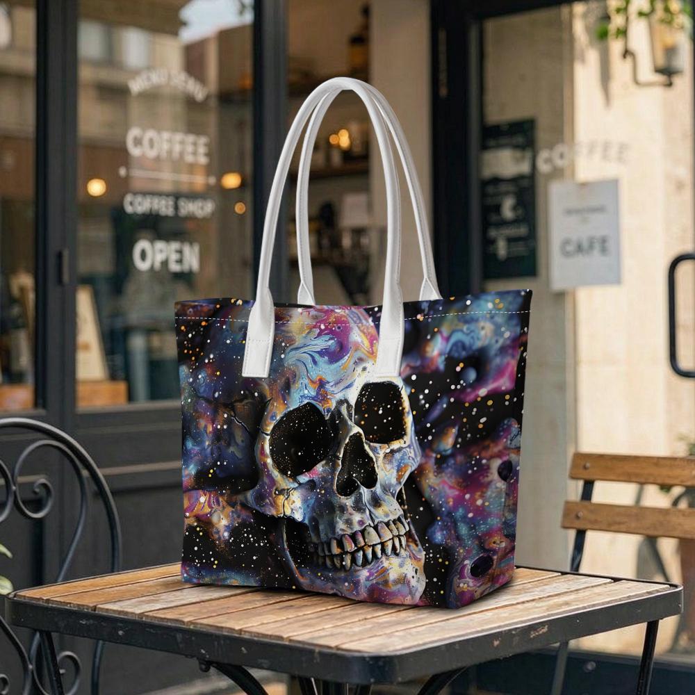 Galaxy Skull Printed Stylish Casual Tote Bag Lightweight Large Capacity Daily Shoulder Purse 