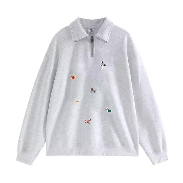 American trendy brand black polo neck sweater women s autumn and winter 2026 new semi-zipper design loose top coat M