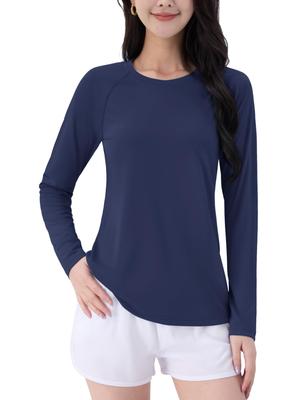 TACVASEN Damska koszulka z długim rękawem Rush Guide UPF 50+, Idealna jako bielizna, do tenisa, jogi, treningu i aktywności letnich, Granatowy, Rozmiar M