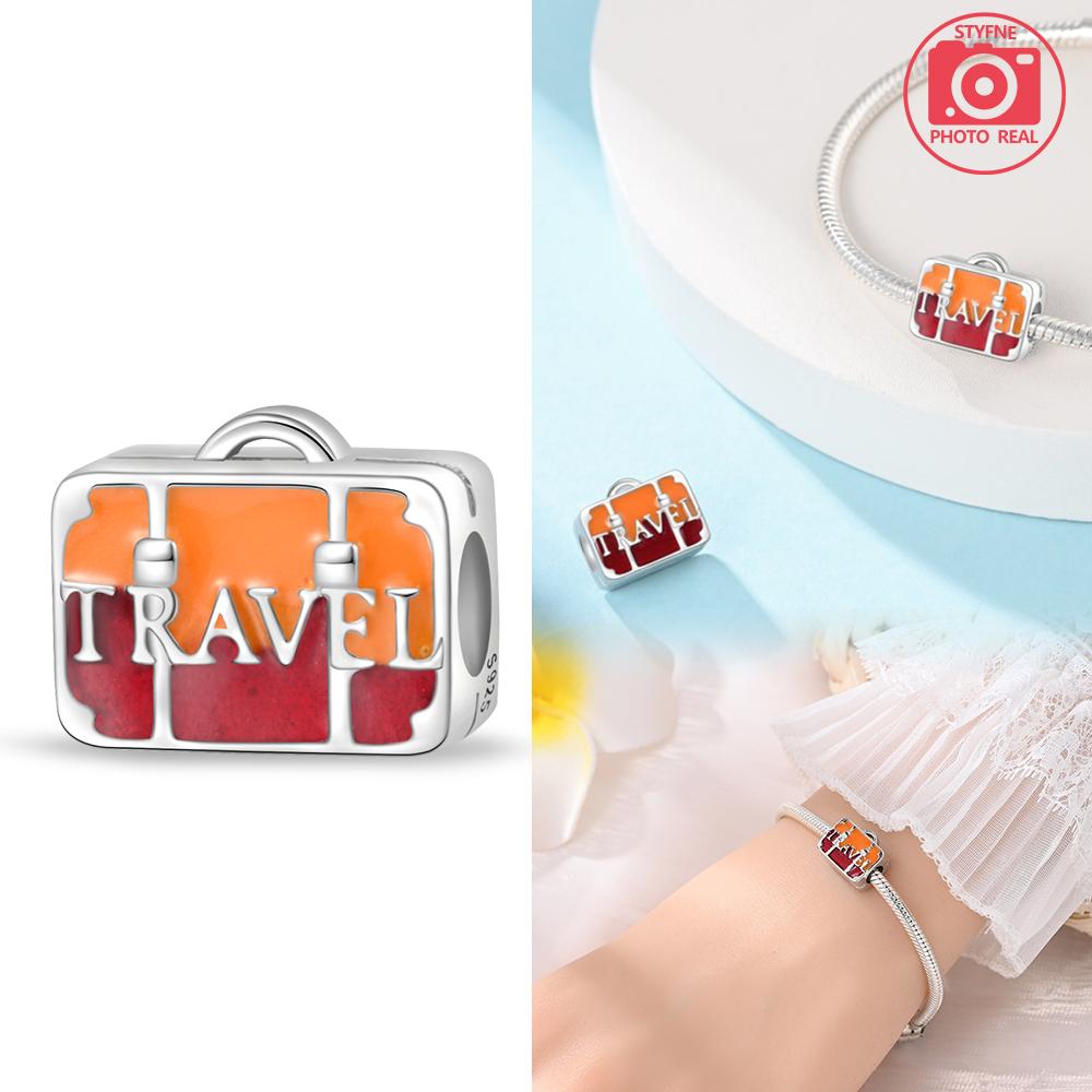 

New Copper Colors Blue Travel Suitcase Bead Fits Copper Colors Genuine Bracelet DoItYourself Birthday Jewellery Gifts