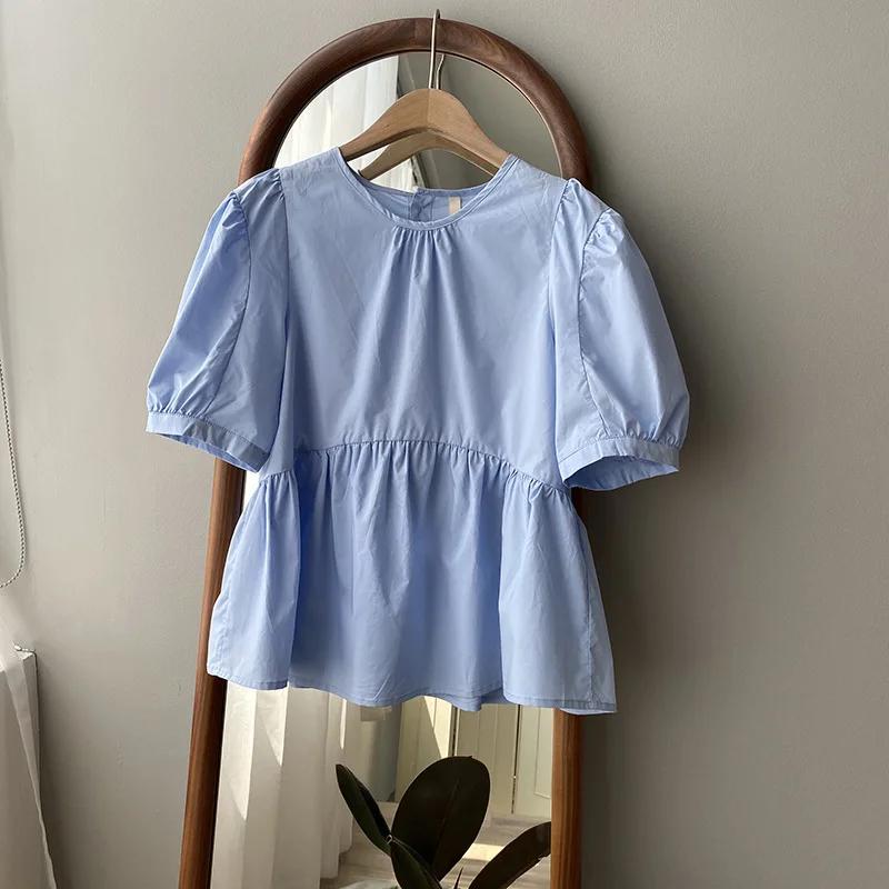 2024 Summer Vintage Womens Shirt Puff Short Sleeve Casual Slim Woman Blouses Cotton White Shirts Tops Female Blusa Mujer 14375