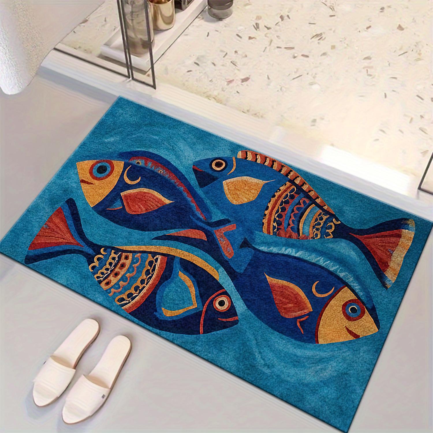 

VIKAMA Cartoon Blue Carpets Dark Fish Doormat Welcome Mat Bathroom Mat Rug For Bedroom Carpet For Live Room Home Decor 40X60CM (1.3X2FT